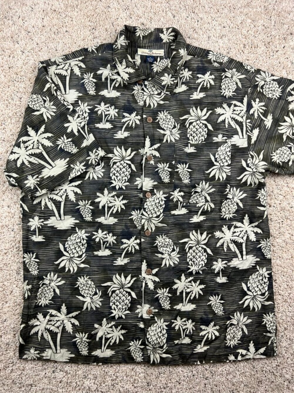 Tommy Bahama ALL SILK Floral Hawaiian Camp Aloha Shirt Medium Brown Black Ivory